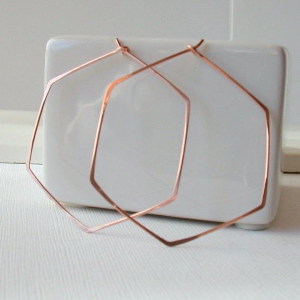 Rose Gold Hexagon Hoop Earrings